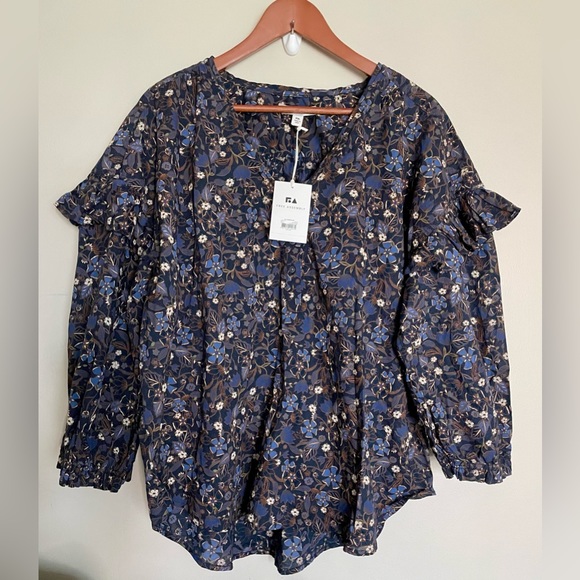 NWT Free Assembly 2X Floral 100% Cotton top blouse - Picture 1 of 9